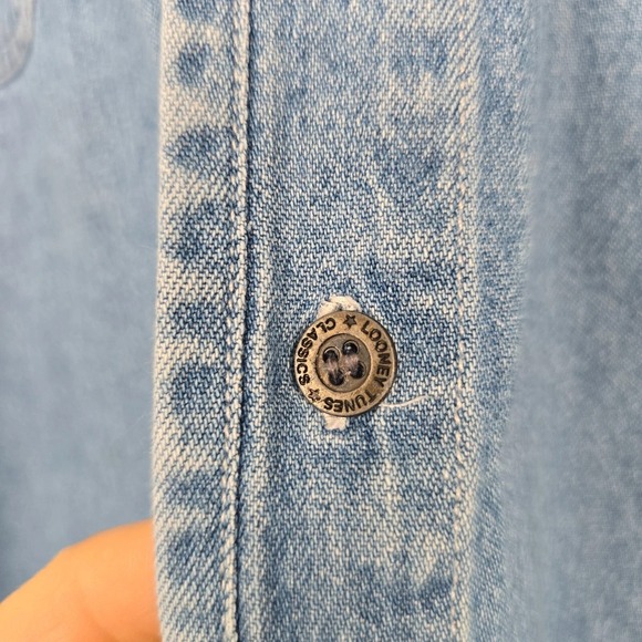 Vintage 90s Warner Bros Looney Tunes Men Embroidered Denim Vest Shirt XL Novelty - Picture 5 of 15